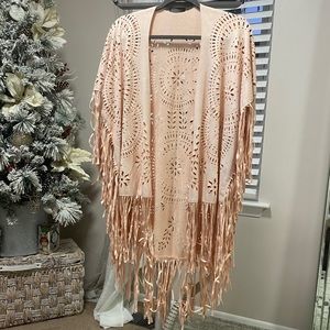 Faux Suede Fringe Shawl